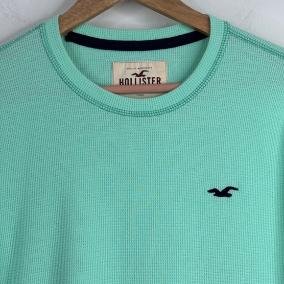 Hollister Long Sleeve Waffle Top XS Thermal Y2K Logo Patch Bella Swan Mint Green - Picture 2 of 9